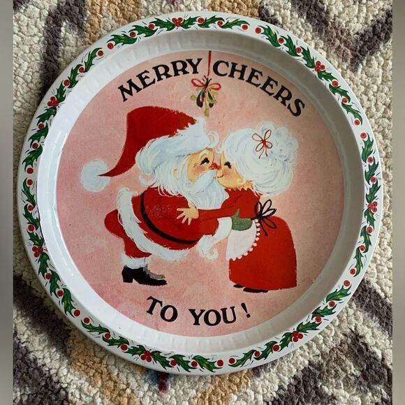 Merry Cheers To You Vintage Christmas Tin Plate - Picture 1 of 3